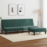 Canapea extensibilă cu taburet, 2 locuri, verde &icirc;nchis, catifea