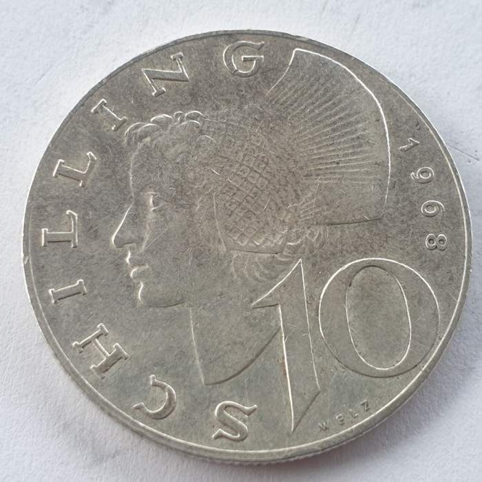 Austria 10 schilling 1968 argint