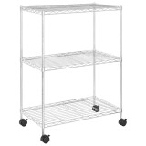 Raft depozitare cu roti, 3 niveluri, 60x35x81 cm, crom, 150 kg