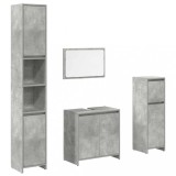 Cumpara ieftin Set mobilier de baie, 4 piese, gri beton, lemn compozit