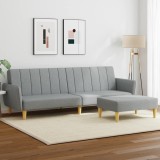 Gossi canapea extensibila cu taburet, 2 locuri, gri deschis, textil