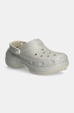 Crocs papuci Classic Platform Glitter Lined Clog W femei, culoarea argintiu, cu platforma, 210413