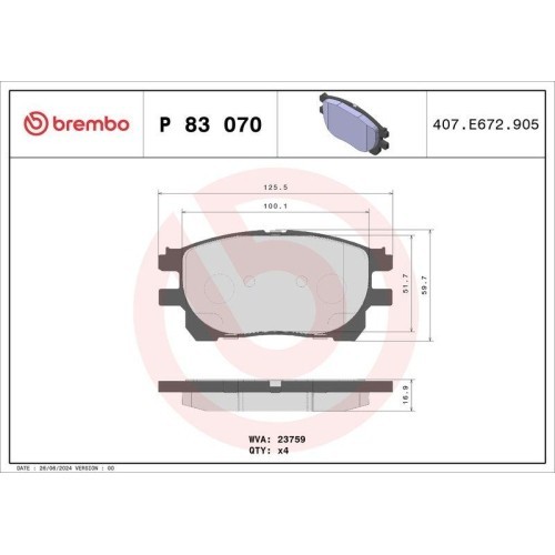 Placute frana Toyota Previa 2 ( R3) 02.00-02.06, Fata, BREMBO