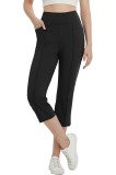 Pantaloni de yoga capri pentru femei, din material elastic, cu buzunare, cu picior drept, pantaloni casual de birou