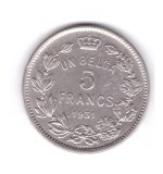 Moneda Belgia 5 francs/franci 1931, text in franceza, pe cant text in pozitia B, stare buna, curata, Europa, Nichel