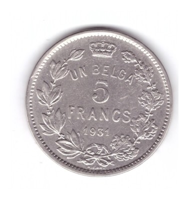 Moneda Belgia 5 francs/franci 1931, text in franceza, pe cant text in pozitia B, stare buna, curata foto