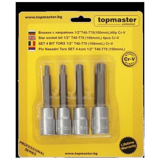 Set 4 biti torx 1/2 T40-T70 100mm CR-V, Topmaster, 330322