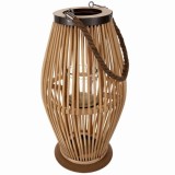 Felinar decorativ din bambus cu suport din sticla si maner rustic