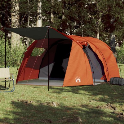 Cort de camping tunel 4 persoane, gri/portocaliu, impermeabil foto