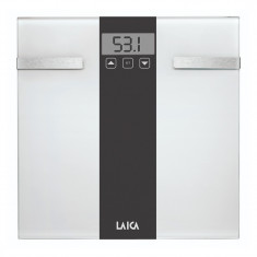 Cantar corporal Fat &amp; Body Water Monitor Laica, 180 kg, ecran LCD, 3 x AAA, Alb/Negru