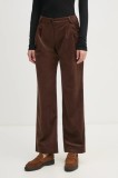 La Petite Fran&ccedil;aise pantaloni de catifea culoarea maro, lat, high waist, PFPRALINE