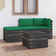 Set mobilier gradina paleti cu perne 4 piese lemn masiv pin foto