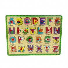 Puzzle educativ incastru Montessori cu litere alfabet, Onore, multicolor, lemn, 30 x 22.5 cm, 28 pie