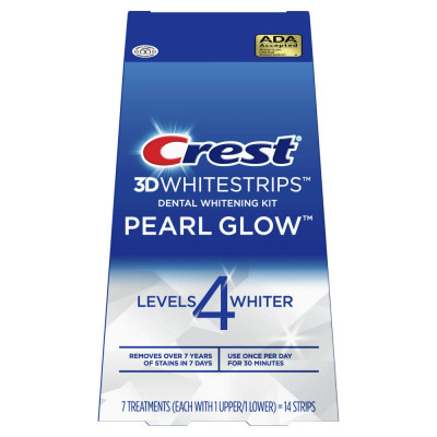 Benzi Albirea Dintilor, Crest, 3D White, Pearl Glow, 14% Concentratie, Cutie 7 Plicuri, 14 Benzi foto