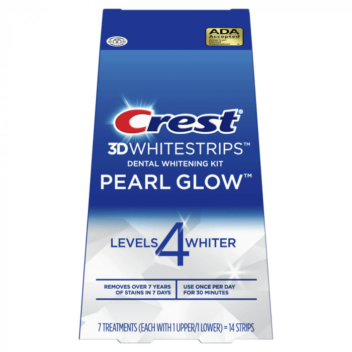 Benzi Albirea Dintilor, Crest, 3D White, Pearl Glow, 14% Concentratie, Cutie 7 Plicuri, 14 Benzi