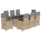 Cumpara ieftin Set de masa pentru gradina, 9 piese, cu perne, bej, poliratan