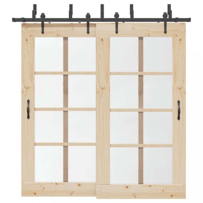 vidaXL Set feronerie pentru uși glisante, negru, 213,5 cm, oțel foto