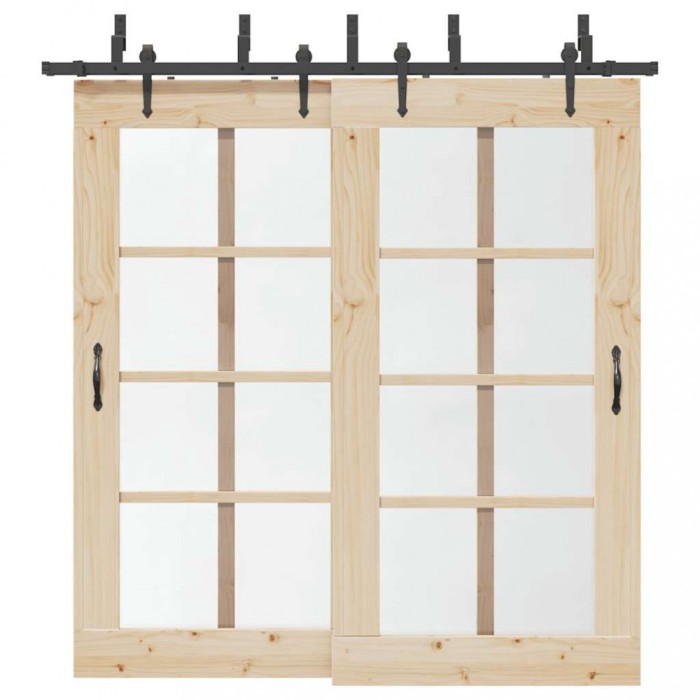 vidaXL Set feronerie pentru uși glisante, negru, 213,5 cm, oțel