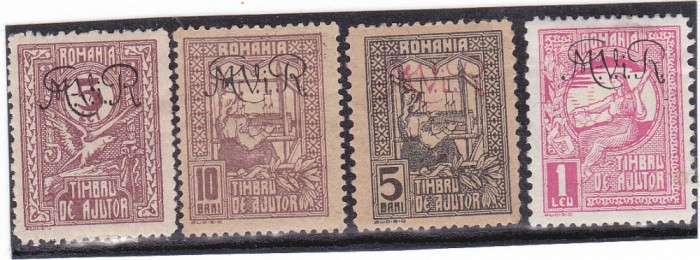 1917 - Ocupatia germana in Romania, Timbru de Ajutor 4 valori cu supratipar MViR nestampilat cu sarniera