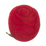 Cutie din catifea pentru inel - trandafir roșu cu frunze