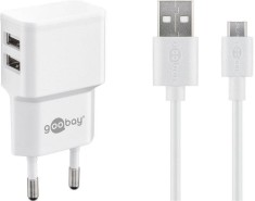 Incarcator de retea dual 2x USB cu cablu micro USB 2.4A alb Goobay