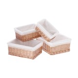 Cumpara ieftin Set 4 cosuri depozitare lemn rachita maro textil alb 25 x 15 x 10 cm, 30 x 21 x 12 cm, 35 x 25,5 x 14 cm, 39,5 x 31 x 16 cm