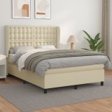 Cumpara ieftin Pat box spring cu saltea, crem, 140x200 cm, piele ecologică