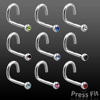 Piercing curbat nas cu zircon - Diametru piercing: 1 mm, Culoare zirconiu piercing: Mov - A