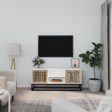 Comodă TV, alb, 105x30x45 cm, lemn prelucrat &amp; fier