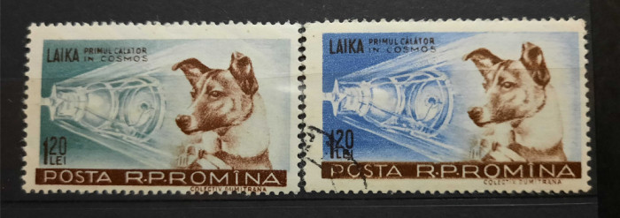 Timbre 1957 Căţeluşa Laika, primul călător &icirc;n cosmos