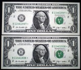 104 USA SUA 2X1 DOLLAR 2009 SERII CONSECUTIVE SR. 937-938 AUNC STEA STAR NOTE
