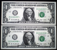 104 USA SUA 2X1 DOLLAR 2009 SERII CONSECUTIVE SR. 937-938 AUNC STEA STAR NOTE