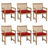 vidaXL Scaune de grădină cu perne roșii, 6 buc., lemn masiv de tec 3073052