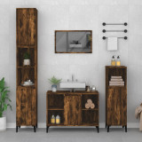 Set mobilier de baie, 3 piese, stejar fumuriu, lemn prelucrat GartenMobel Dekor, vidaXL