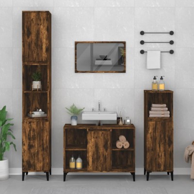 vidaXL Set mobilier de baie, 3 piese, stejar fumuriu, lemn prelucrat 3185626 foto
