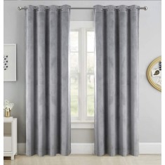 Draperie din catifea cu inele crom, Madison, 150x225 cm, densitate 700 g/ml, Coin gray, 1 buc