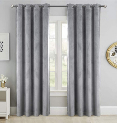 Draperie din catifea cu inele crom, Madison, 150x250 cm, densitate 700 g/ml, Coin gray, 1 buc foto