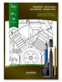 Bloc desen A4, 20 file - 210g/mp, pentru schite creion/marker, AURORA Bristol -
