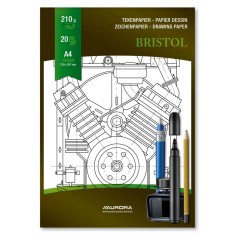 Bloc desen A4, 20 file - 210g/mp, pentru schite creion/marker, AURORA Bristol -