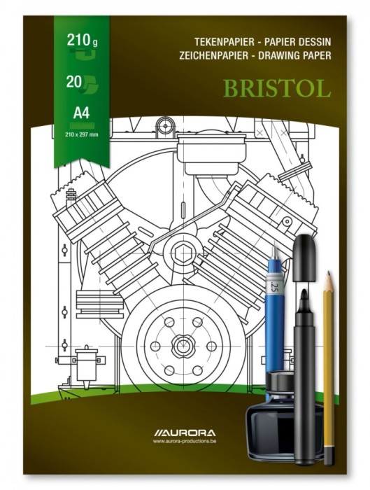 Bloc desen A4, 20 file - 210g/mp, pentru schite creion/marker, AURORA Bristol -