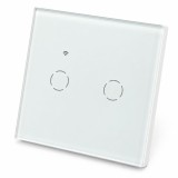 Intrerupator smart Wi‑Fi dublu touch alb, sticla, Tuya, Alexa, Google