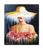 Cumpara ieftin Tablou tanara cu palarie pictat manual, Eleganta, 60x50cm ulei pe panza, Mircea Iordache