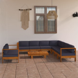 Set mobilier gradina cu perne, gri &icirc;nchis, 9 piese, lemn acacia GartenMobel Dekor, vidaXL