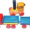 LOT JUCARII JUCARIE LEMN VECHI TRICOLORE CAMION RABATABIL , REMORCA SI LOCOMOTIVA CU CLOPOTEL