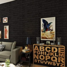 Tapet 3D Black design perete modern din caramida in relief, Autoadeziv , 77x70 cm