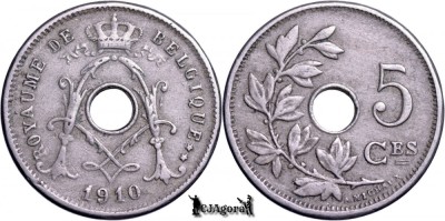 1910, 5 Centimes - Albert I - Regatul Belgiei - inscripție franceză foto