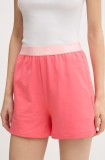 HUGO pantaloni scurți de lounge culoarea roz, neted, high waist