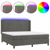 Cumpara ieftin Pat cu arcuri, saltea si LED, gri inchis, 180x200 cm, catifea