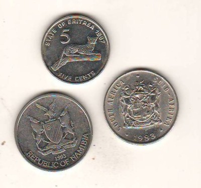 SV * AFRICA LOT MONEDE Eritrea 1991 + Namibia 1993 + Africa de Sud 1983 foto
