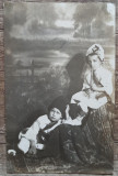 Copii imbracati ca ciobani romani// Foto Plastica Bucuresti, foto tip CP, Romania 1900 - 1950, Portrete